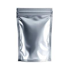 Fototapeta premium Blank silver foil pouch packaging isolated on transparent background
