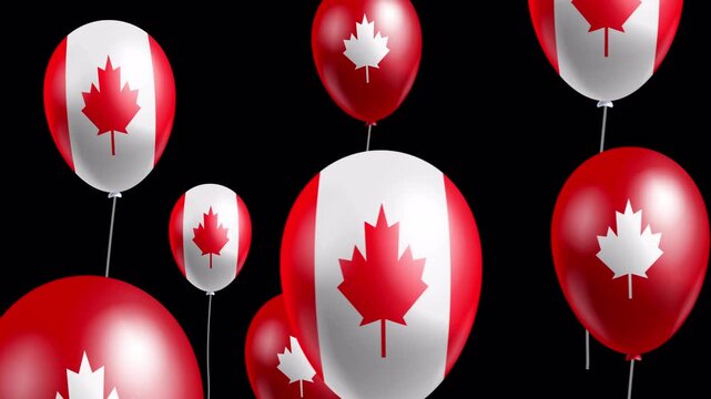 animated flying baloons with  canada flag  colors   video footage alpha channel