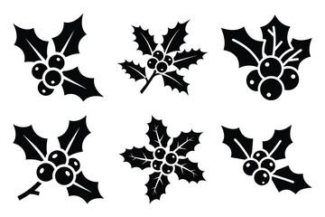 set of holly berry branch icon elements collection. © Bhabas