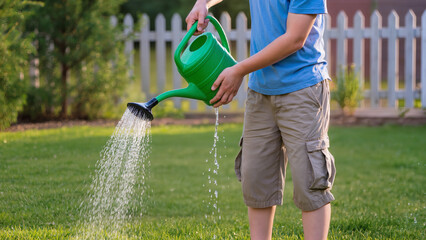 man watering lawn 