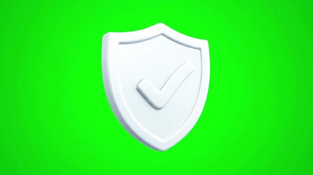 Animation security shield logo with checkmark on verification backdrop, view from front perspective