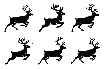 set of running reindeer icon elements collection. © Bhabas