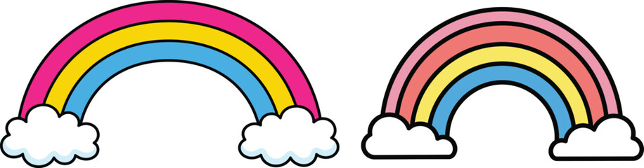 Obraz premium Cute Cartoon Pansexual Pride Rainbow Illustration with Clouds on White Background