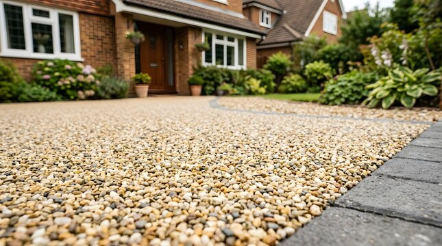 Newly Installed Permeable Resin Driveway Surface For Sustainable Drainage And Eco-Friendly Landscaping