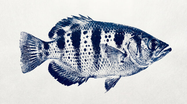 Banded Archerfish Gyotaku fishing ink print