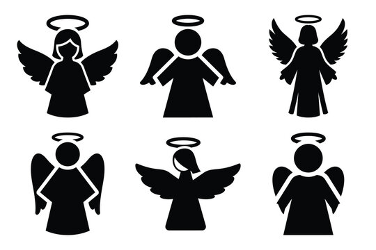 set of angel with halo icon elements collection.