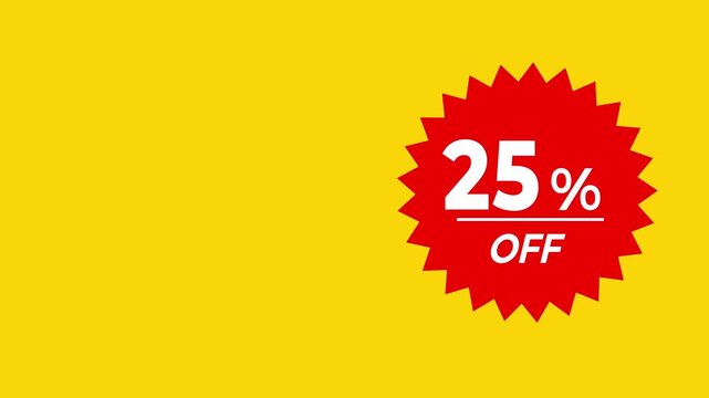25% Off Discount Sale Sticker Animation on Yellow Background