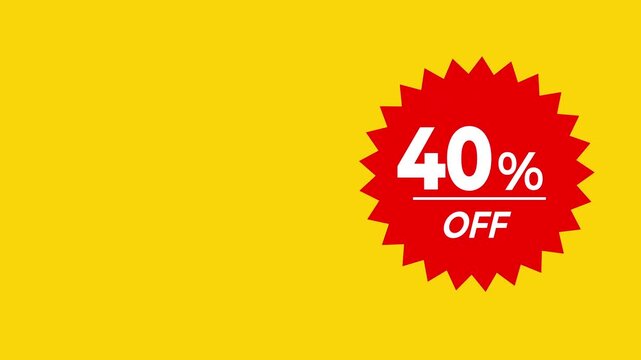 40% Off Sale Discount Sticker Animation on Bright Yellow Background