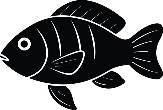 cichlid silhouette vector art illustration, black and white design