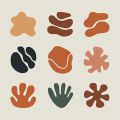Fototapeta premium Set of nine abstract organic shapes in earthy tones, modern minimalist design elements for graphic projects.