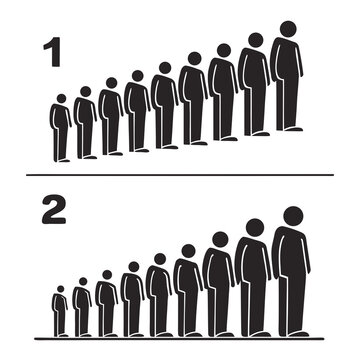 Two distinct queues of people represented by silhouettes, showing individuals arranged in lines and numbered to illustrate order