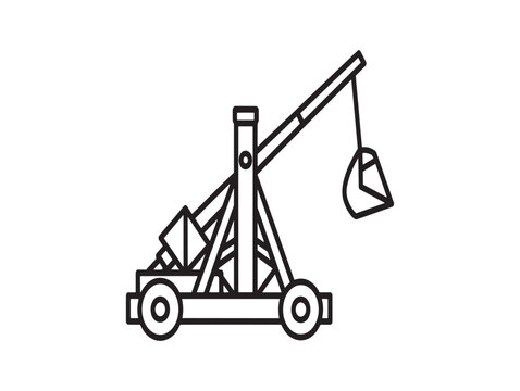 A medieval style trebuchet with a counterweight and throwing arm