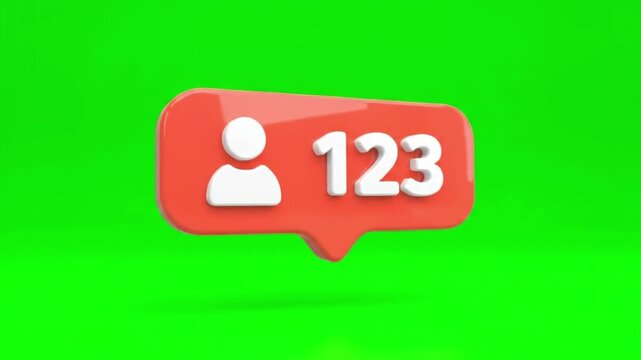 Animation notification bubble with user silhouette and number 123 on green backdrop, centered view