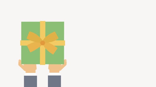 Hands Presenting Green Gift Box With Yellow Ribbon