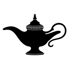 Obraz premium Magic Lamp Silhouette Vector, Arabian Genie Lamp Silhouette Illustration