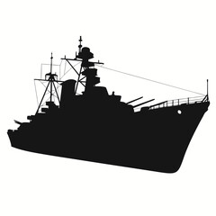 Battleship Silhouette Vector, Military Warship Silhouette Illustration, Naval Combat Ship Icon © DesignbySufiya