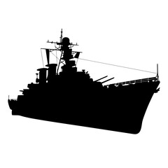 Battleship Silhouette Vector, Military Warship Silhouette Illustration, Naval Combat Ship Icon © DesignbySufiya