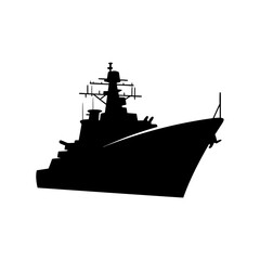 Battleship Silhouette Vector, Military Warship Silhouette Illustration, Naval Combat Ship Icon © DesignbySufiya
