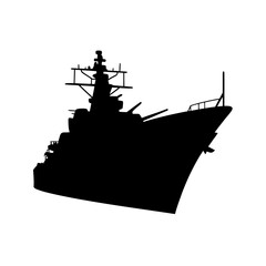 Battleship Silhouette Vector, Military Warship Silhouette Illustration, Naval Combat Ship Icon © DesignbySufiya