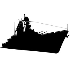Battleship Silhouette Vector, Military Warship Silhouette Illustration, Naval Combat Ship Icon © DesignbySufiya