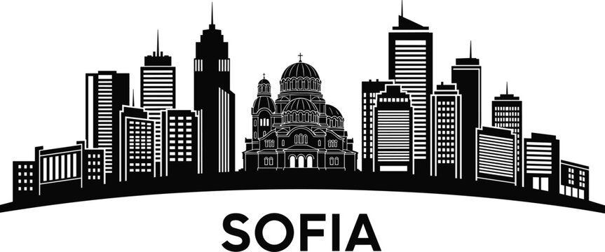 Sofia Bulgaria Skyline Silhouette With Cathedral And Modern Buildings city