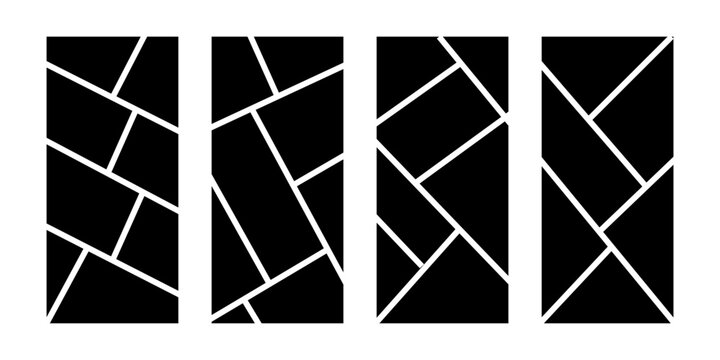 Image collage layout template set. Black mosaic mood board grid collection. 6 picture composition arrangement. Photo album or memory wall idea for banner, poster, mockup, flyer, brochure. Vector