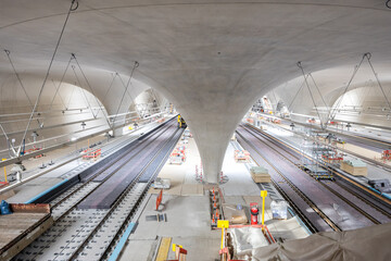 Fototapeta premium New main railway train station Stuttgart 21 tunnel construction site in Stuttgart, Germany