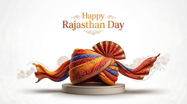 Vibrant rajasthan day celebration with traditional turban on pedestal