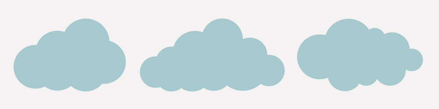 Various cloud shapes on blue illustration vector set.