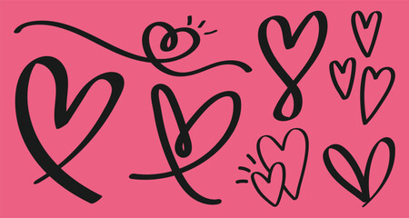 Playful hand-drawn heart doodles vector set