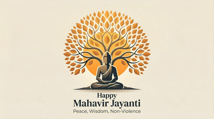 Buddha sits under tree mahavir jayanti celebration symbol