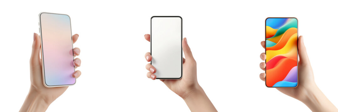 Set of Android Phone Mockup Template PNG Transparent Images transparent png background. Ai generated