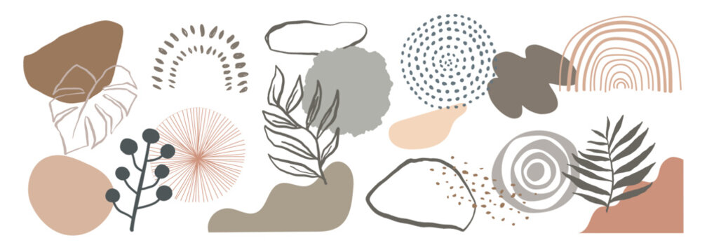 Abstract shapes with natural elements vector set