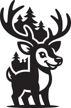 Minimalist Forest Deer Mascot with Evergreen Tree Antlers