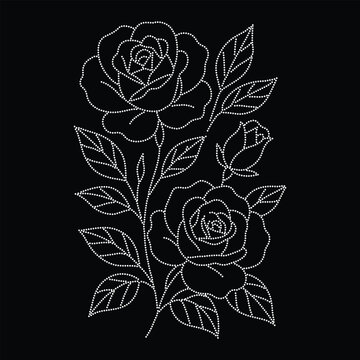 black rose vector illustration 6mm Hotfix Rhinestone T shirt Design