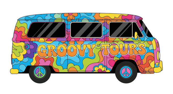 Retro Groovy Tours Van - Psychedelic 60s Style VW Bus