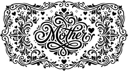 Fototapeta premium Typography Mother's Day Quote Vector - Black White Hand-Lettered Calligraphy Decorative Text Art Greeting Card Illustration 