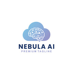 Professional modern artificial intelligence logo with brain and cloud tech.