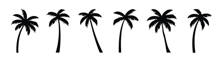 Silhouette collection of palm trees in various poses for tropical themes © Marjiya