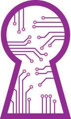 Purple keyhole with circuit board design on white background