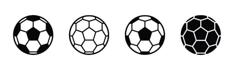 Obraz premium Soccer balls in different designs, black and white soccer ball icons