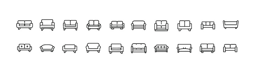 Sofa and couch icons of furniture types for living room and home interior design © Md