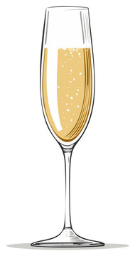 Elegant Champagne Flute Graphic Illustration with Bubbles and Golden Color