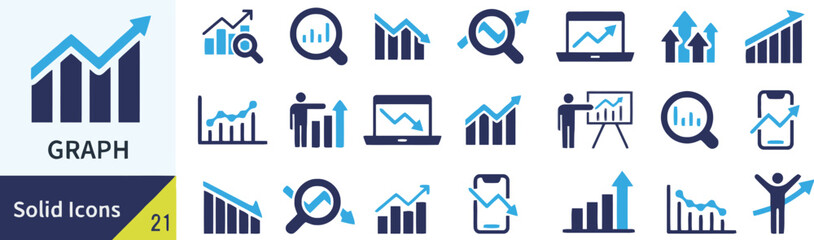 Solid icons set representing financial graphs and business growth analysis charts © Md