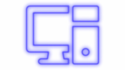 Fototapeta premium Blue neon glowing outlines of multiple digital devices including a desktop monitor, tablet, and smartphone for responsive technology, isolated on transparent background.