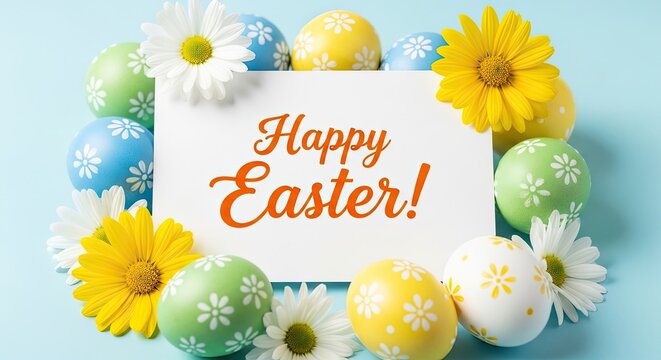 Easter sunday celebration with colorful eggs and flowers happy easter