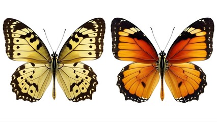 Fototapeta premium Two colorful butterflies on transparent background with white space