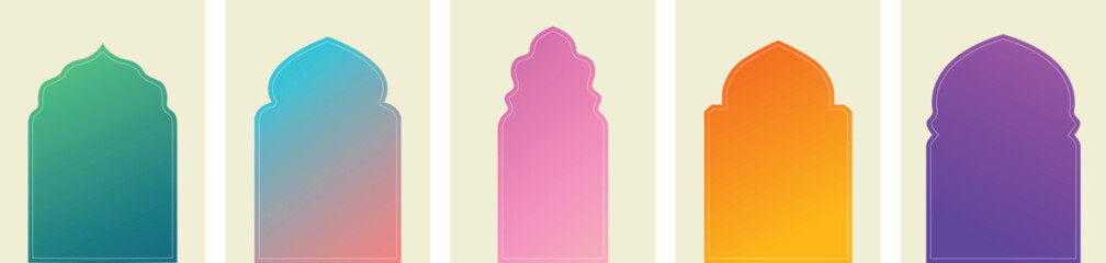 Ramadan Mubarak colorful designs. Greeting cards, backgrounds. Windows and arches with moon. Vector illustration © Creative Moon