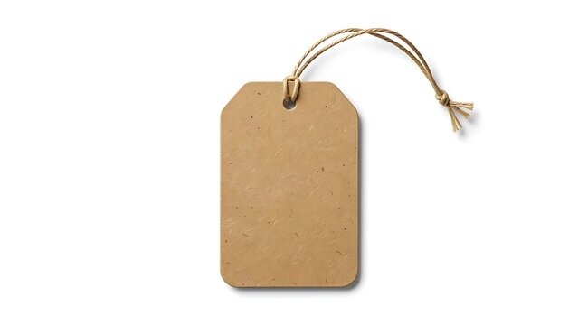 Blank Recycled Kraft Paper Tag with Natural Twine String Isolated on White Background for Eco-Friendly Packaging or Price Label