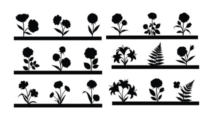Obraz premium Floral Silhouette Array: An elegant array of diverse floral silhouettes, each a study in botanical beauty and form.